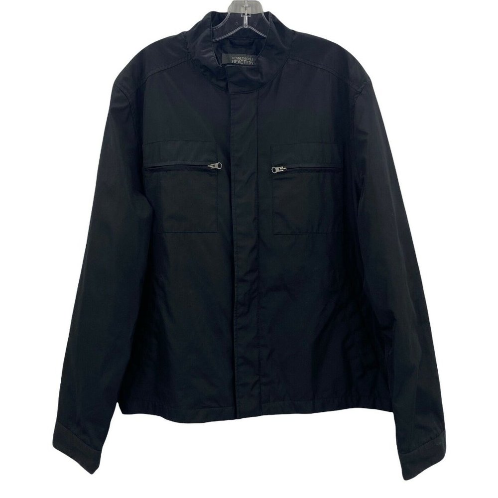 Kenneth Cole Reaction Men's XL Black Basic Jacket Lightweight Zip Snap Moto FLAW